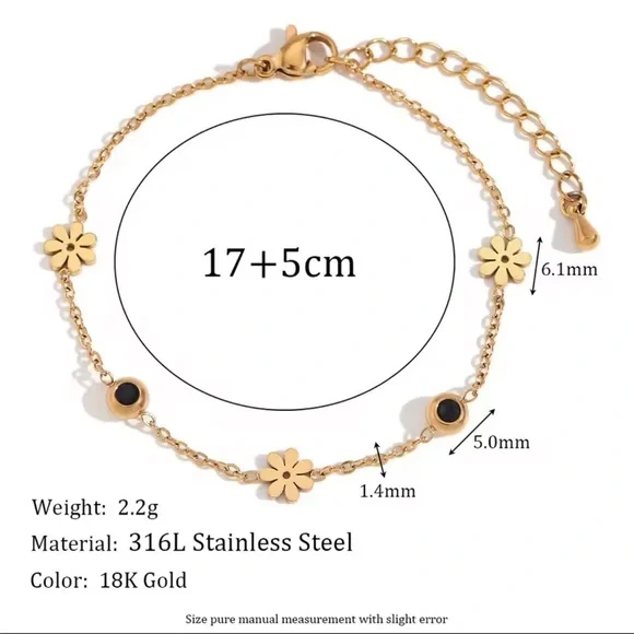 Double Sided Back and White Flower Bracelet 316L Stainless Steel 18K Gold Plated - Picture 4 of 5